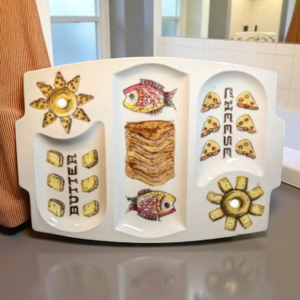 LEFTON Divided Bagels Lox Platter Vintage Tray Ceramic 14.25" X 10.25"